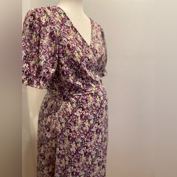SHEIN, Sz Large, Purple, Floral Print Wrap Tie Side Dress - Picture 11 of 12